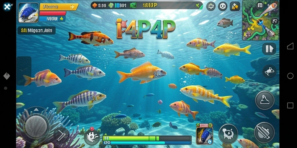 Tampilan gameplay 4P4P menembak ikan seru dan penuh warna.