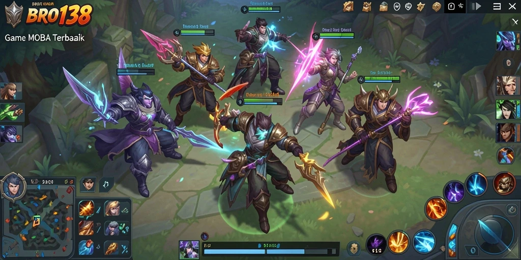 Tangkapan layar gameplay BRO138 yang menampilkan pertempuran MOBA yang intens.