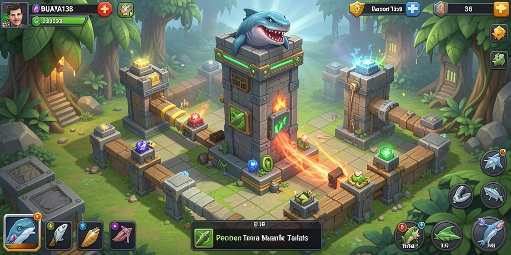 Menampilkan aksi seru dari permainan Tower Defense BUAYA138.