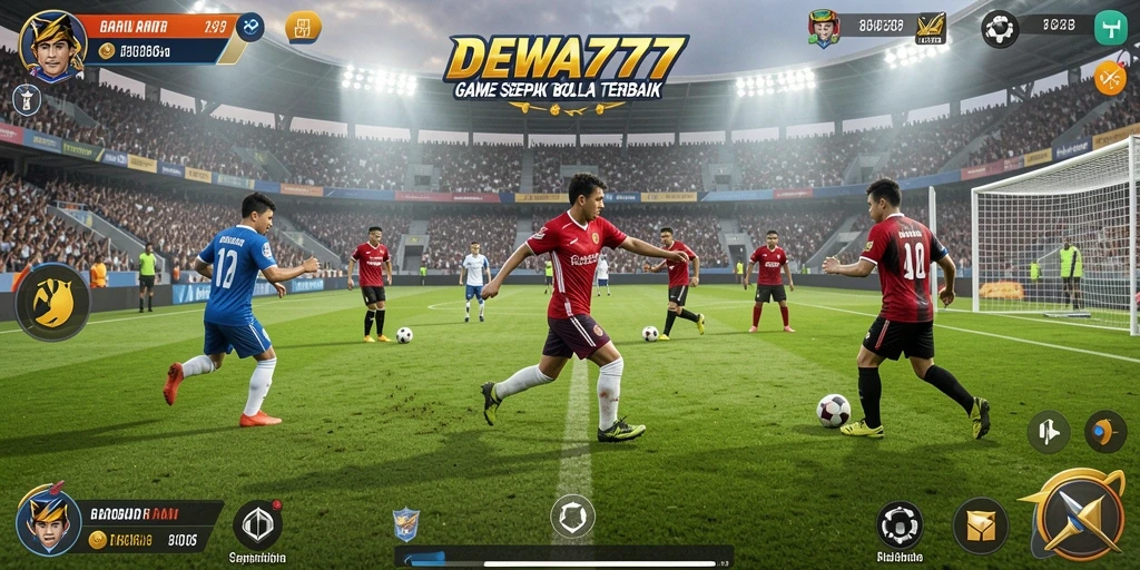 Tampilan gameplay DEWA777 yang dinamis saat bertanding sepak bola.