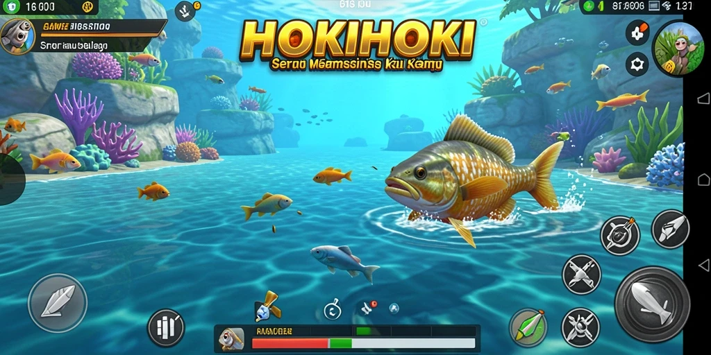 Gameplay HOKIHOKI menampilkan pengalaman memancing yang seru dan menarik.