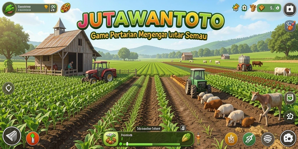 Screenshot gameplay JUTAWANTOTO menampilkan ladang yang indah dengan tanaman subur.