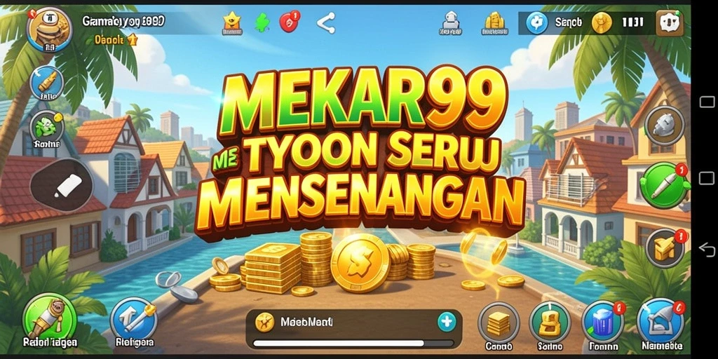Tampak gameplay seru MEKAR99 yang menggambarkan manajemen bisnis.