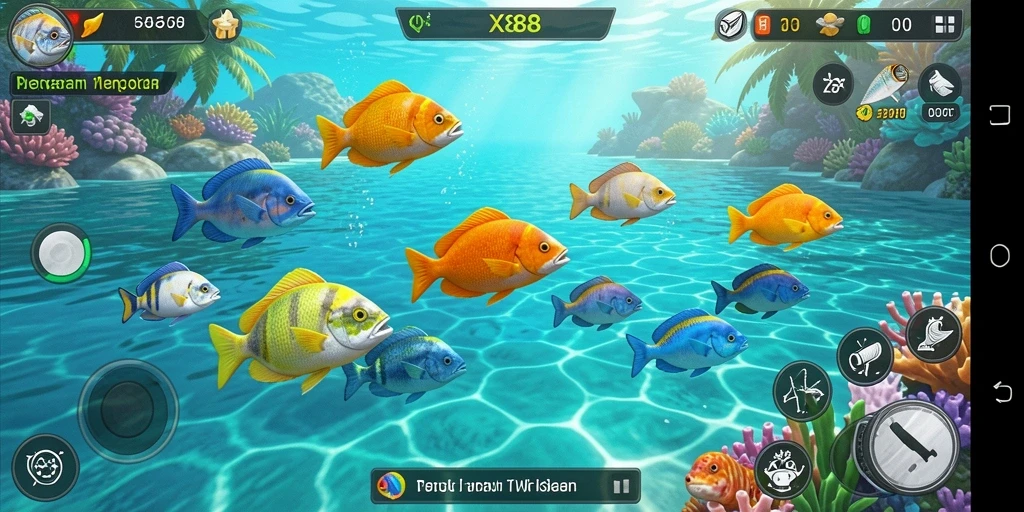 Screenshot menunjukkan aksi seru dalam game Tembak Ikan X88.